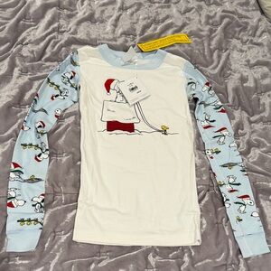 Hanna Andersson White and Blue Snoopy Long Sleeve Tee and bottoms
